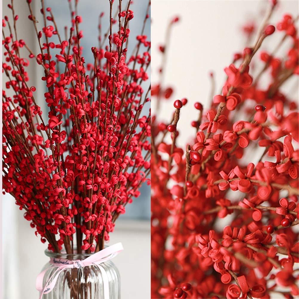 5 Pcs Jasmine Christmas Flowers Artificial Red Flowers 29.5" Long Stems Dry Branches with Mini Red Berry for Christmas DIY Floral Art Plant Wedding Home Office New Year Decorations