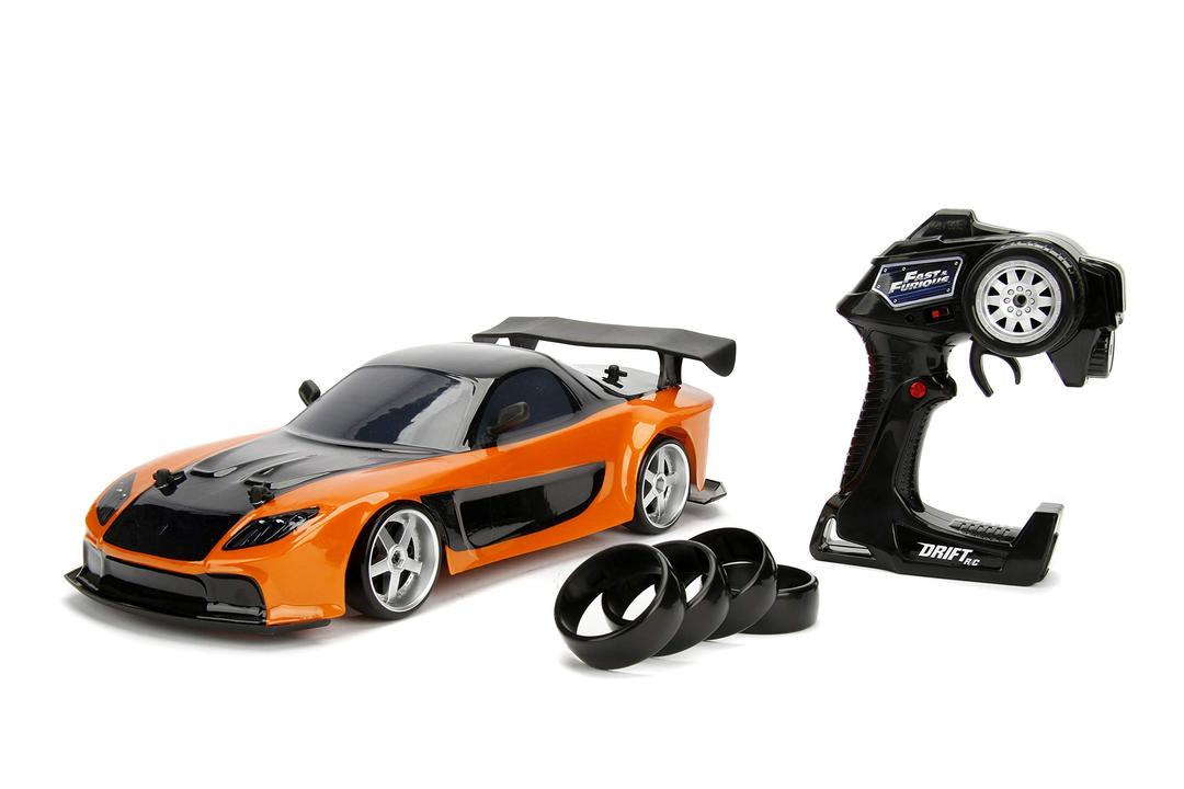 Jada ToysFast & Furious Han’s Mazda RX-7 Drift RC Car, 1: 10 Scale 2.4Ghz Remote Control Orange & Black, Ready to Run, USB Charging (Standard) (99700)