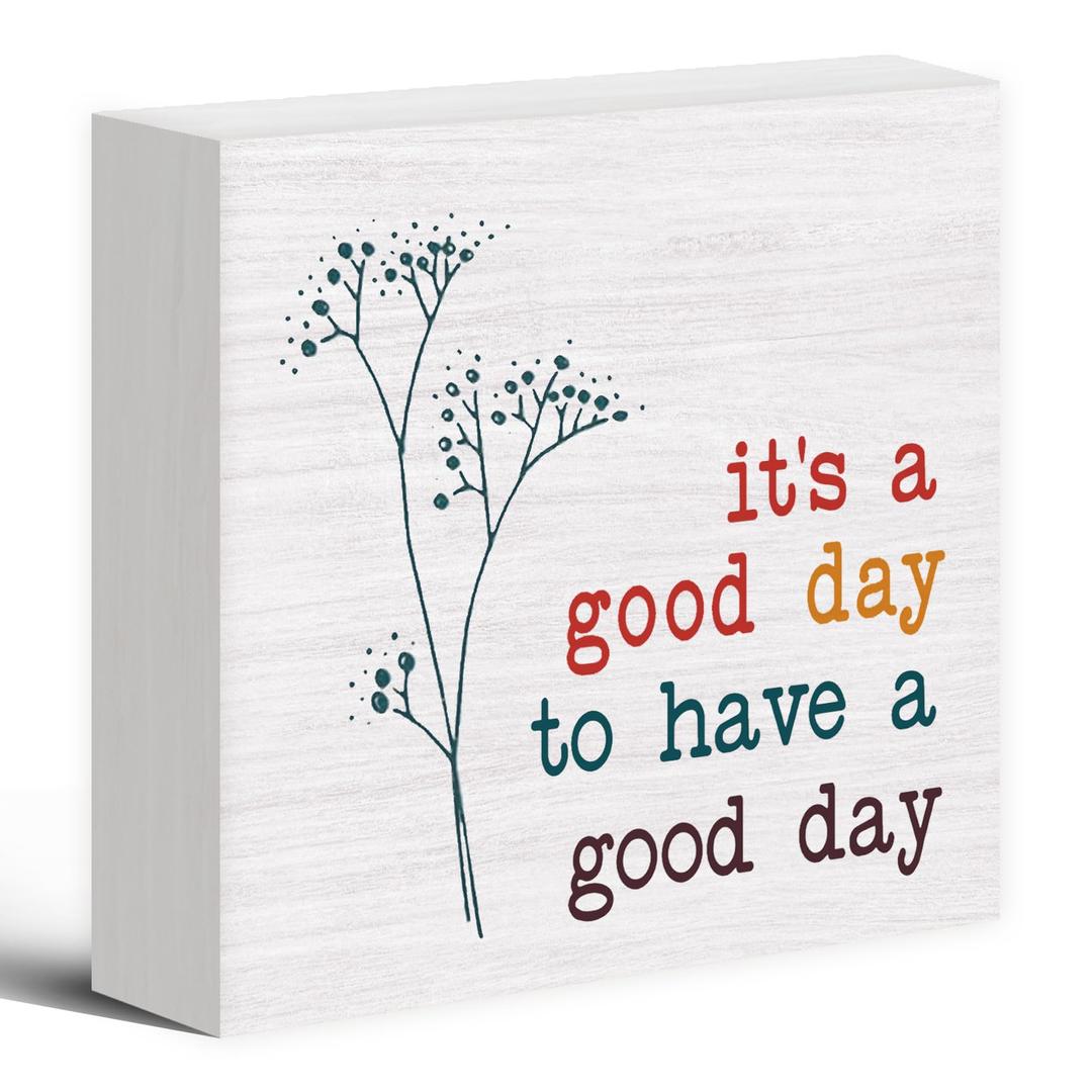 Its a Good Day To Have a Good Day Wood Box Sign Desk Decor, Rustic Positive Inspirational Wooden Block Sign Decorations for Home Office Wall Tabletop Shelf Decor, Office Gifts