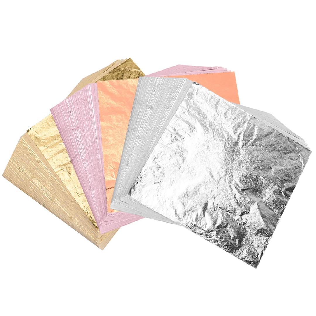 FEPITO300 Sheets Imitation Gold Leaf, Rose Gold Leaf, Silver Leaf for DIY Crafting Decoration Arts Project (14x14cm)