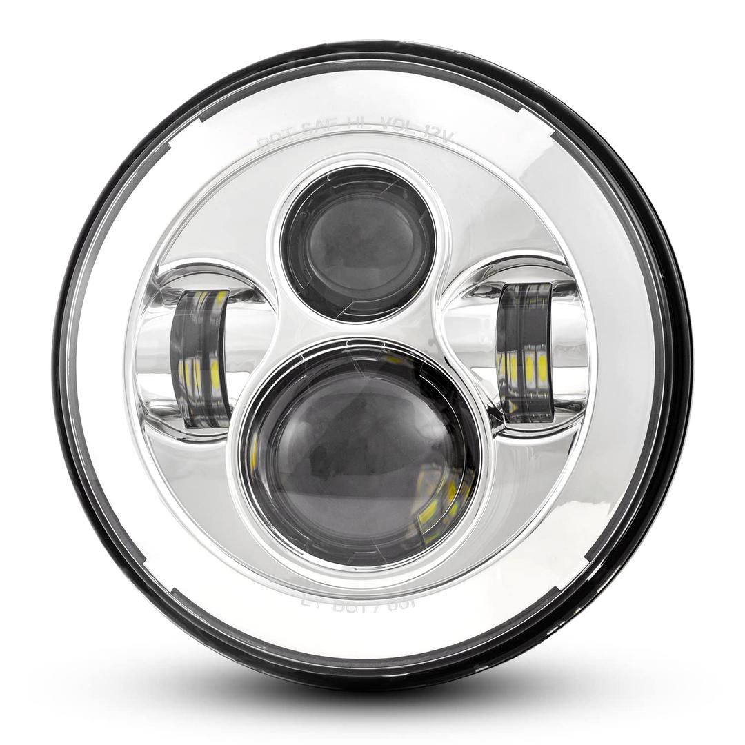 Dot Approved 7Inch Chrome LED Headlight Compatible with Haley Motorcycle Tour,FLD,Softail Heritage,Street Glide,Road King,Electra Glide,Yamaha V-Star Road Star Wrangler