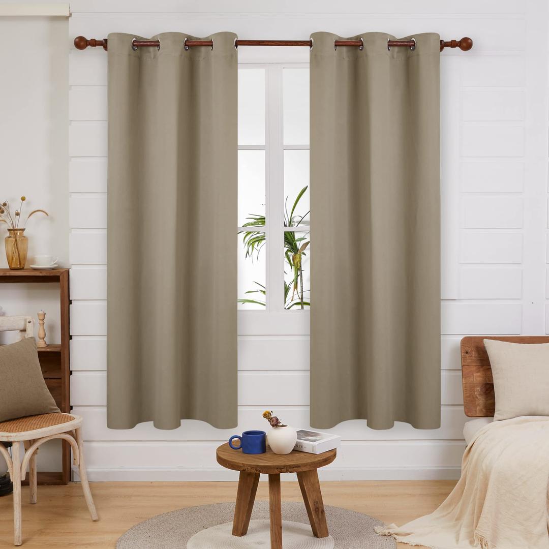 Deconovo Grommet Blackout Curtains for Office, Room Darkening Thermal Insulated Window Curtain, Khaki, 42x63 Inch, 1 Panel