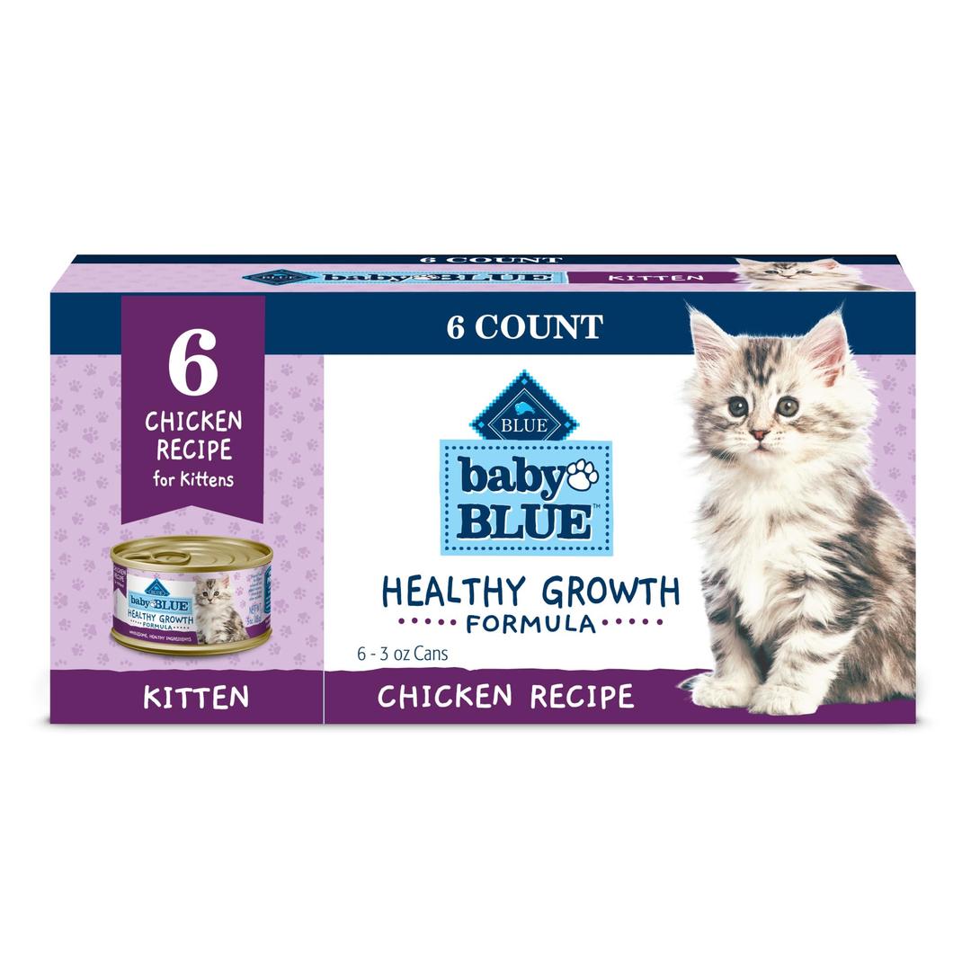 Blue Buffalo Baby BLUE Natural Kitten Wet Cat Food, Healthy Growth Formula with DHA, Chicken Recipe Multi-Pack, 3-oz. Cans (6 Count)