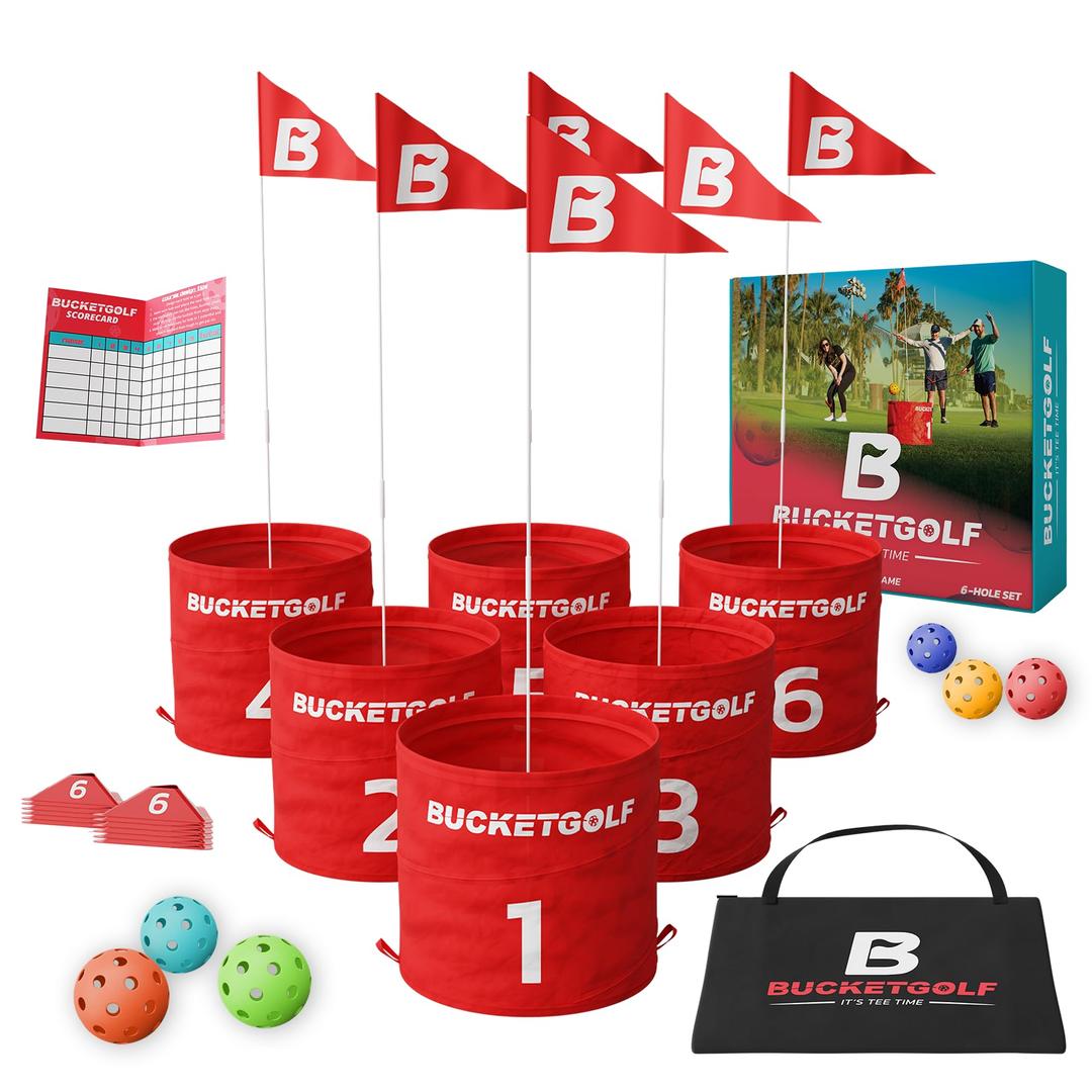 bucketgolf The Ultimate Backyard Golf Game for Kids and Adults - Portable 6 Hole Golf Course Play Outdoor, Lawn, Park, Beach, Yard, Camping