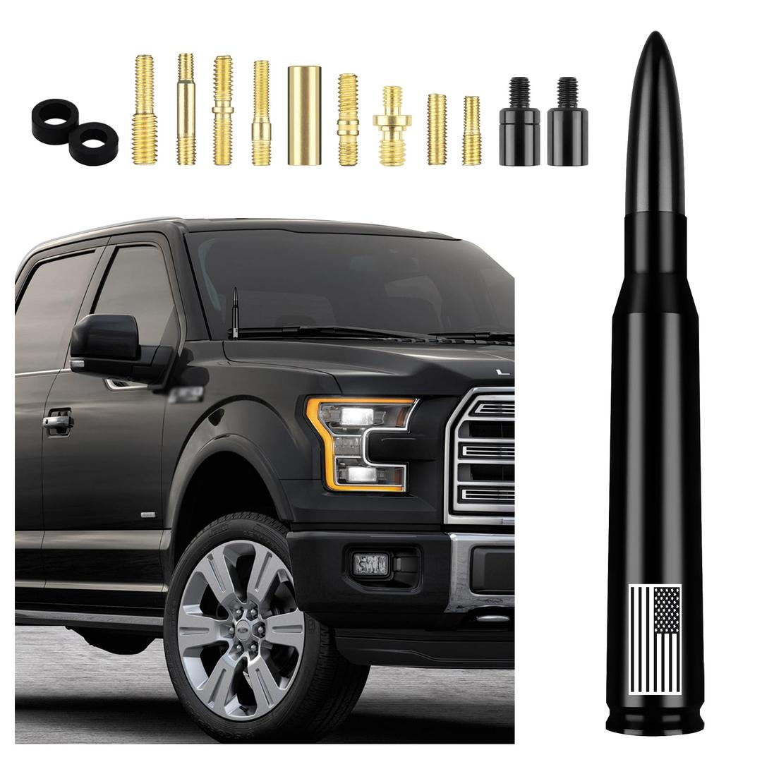 Car Bullet Antenna,Truck Exterior Decoration Accessories Antenna Toppers[New Upgrade Flag Design] AM/FM Radio Signal for Car SUV Truck Most Auto Cars Antenna Accessories Replacement (Black