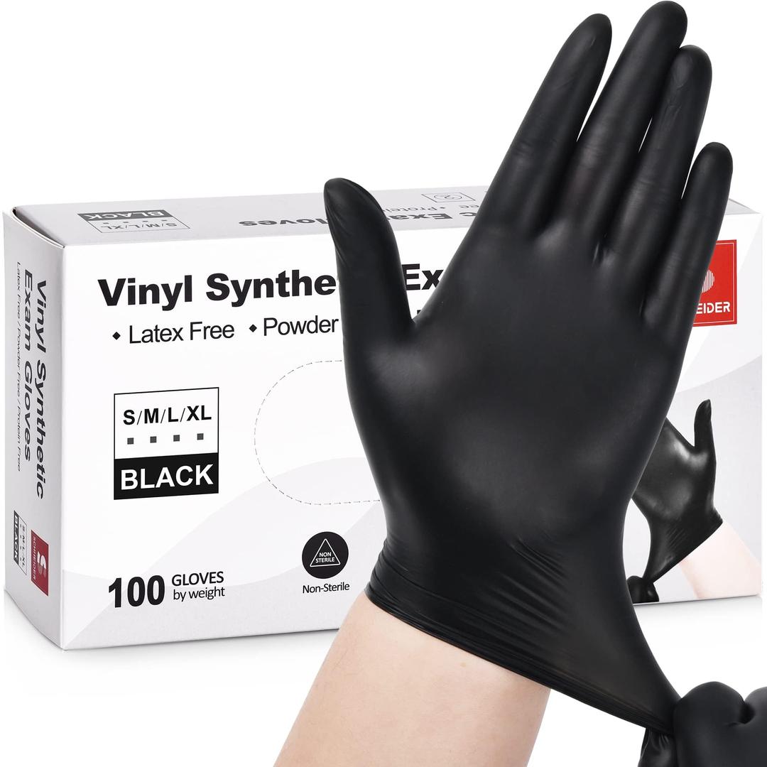 Schneider Vinyl Synthetic Exam Gloves, 4 Mil, Latex Free Disposable Gloves for Medical, Cooking, Cleaning, and Food Prep