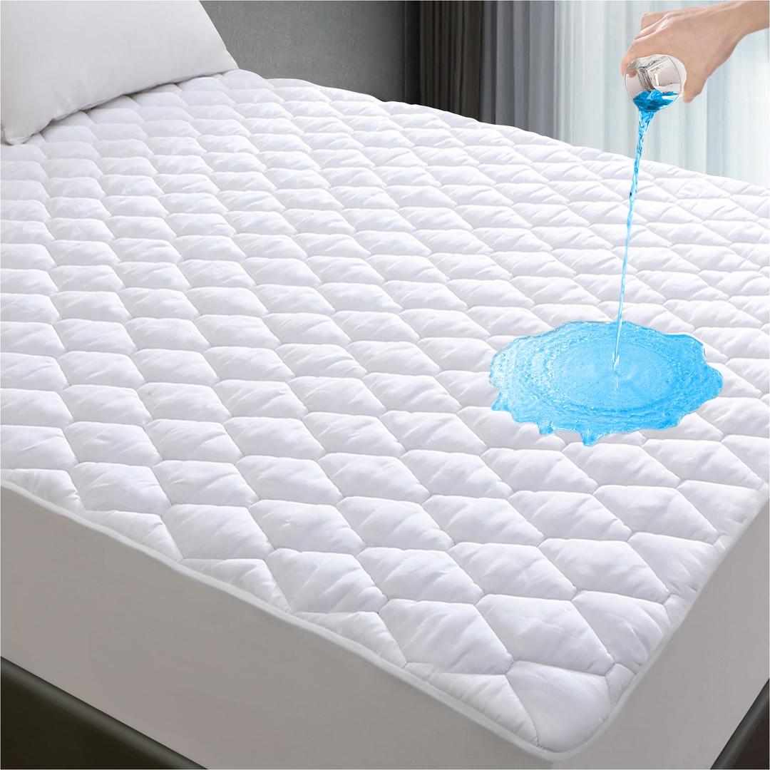 Lunsing King Mattress Protector, Soft Breathable Waterproof King Size Mattress Pad Cover, 6-18 inches Deep Pocket, White