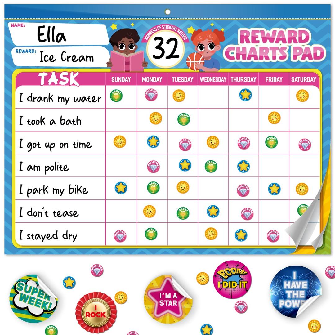 Behavior Reward Chart System - Pad with 26 Chores Chart for Kids, 2100+ Stickers - Transform Daily Responsibilities into Positive Habits, Empower Your Child to Learn, Grow and Develop Lifelong Skills