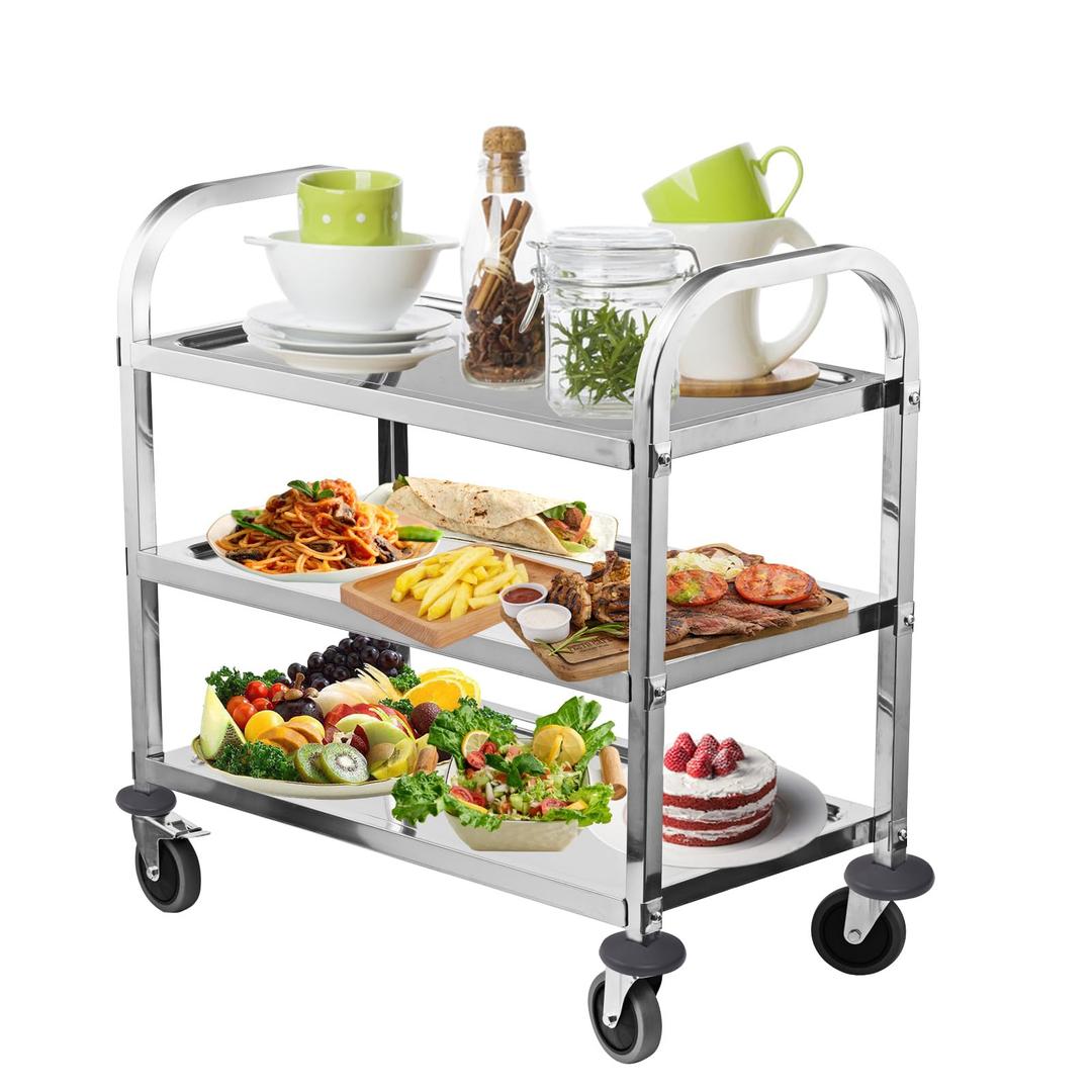 HLC Upgrade 3 Tier Heavy Duty Commercial Grade Utility Cart Kitchen Trolley Serving Cart with Wheels Stainless Steel Rolling Cart Storage Shelf for Hotel Restaurant Bar Home Use L30 x W16 x H33 Inch