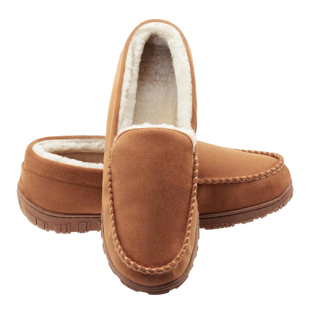 LulexMoccasins for Men House Slippers Indoor Outdoor Plush Mens Bedroom Shoes with Hard Sole