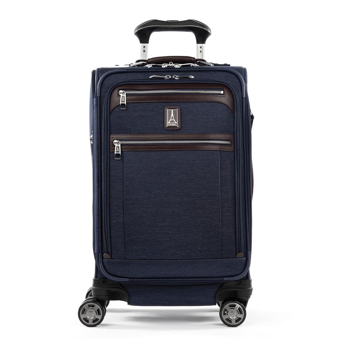 TravelproPlatinum Elite Softside Expandable Carry on Luggage, 8 Wheel Spinner Suitcase, USB Port, Suiter, Men and Women, True Navy Blue, Carry On 21-Inch