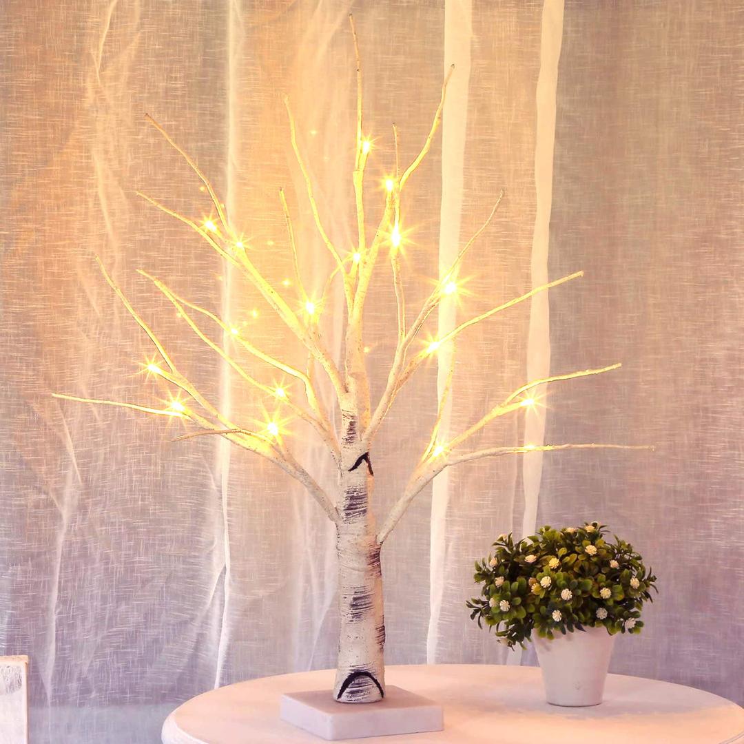 BolylightLighted Birch Tree Warm White Light Up Tabletop Small LED Tree Artificial Decorative Branch Tree Lamp for Christmas Holiday Home Party