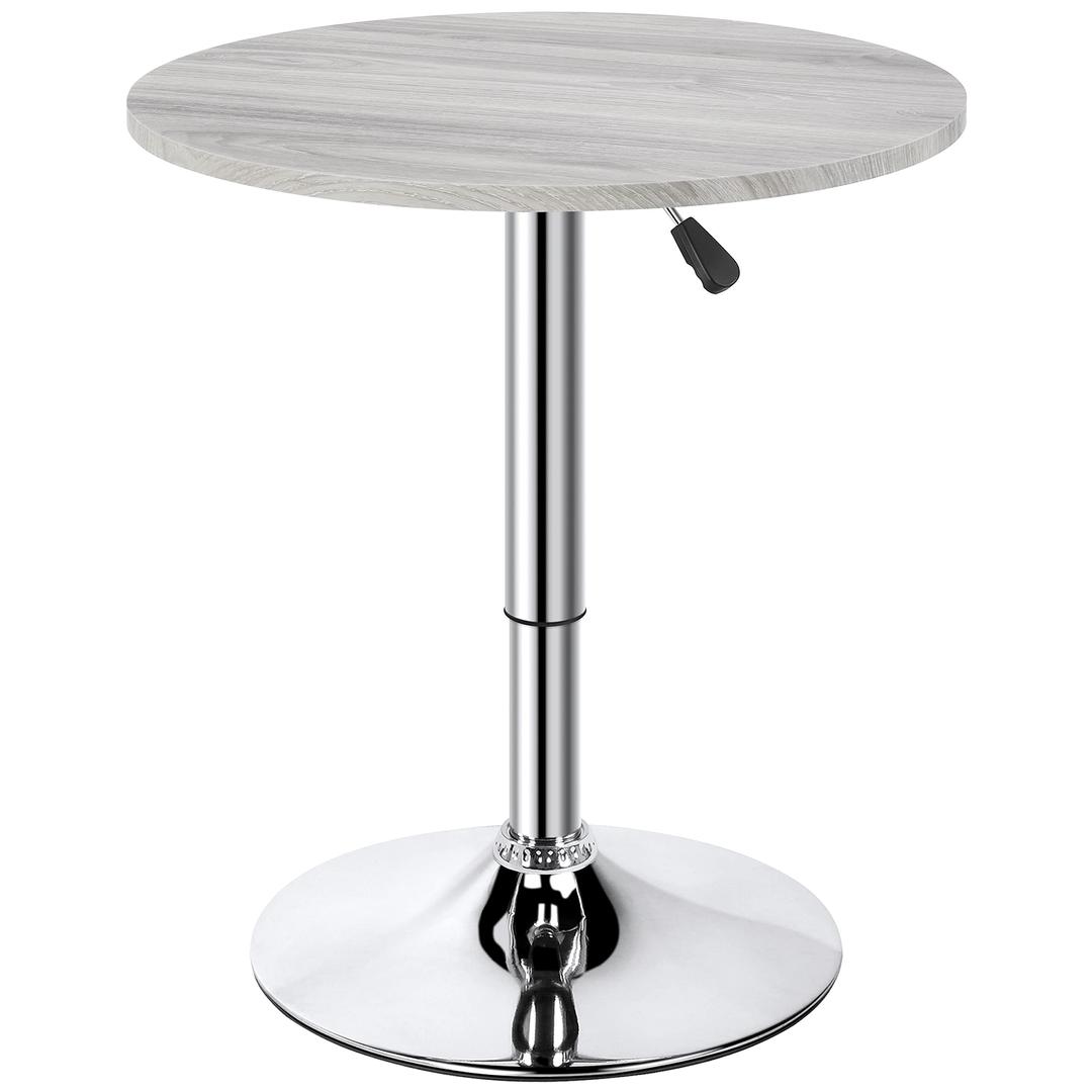 Yaheetech Round Bar Table, Adjustable Height and 360° Swivel Bar Tables, Cocktail Table with MDF Top, Silver Leg Base for Bar, Bistro, Café, Grey