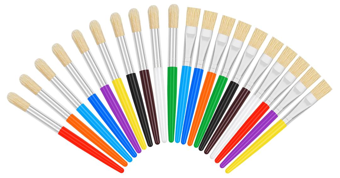 20 Pcs Paint Brushes for Kids, Round and Flat Kids Paint Brushes, Easy Hold and Clean Toddler Paint Brushes, Bristle Craft Paint Brushes for Acrylic Oil Watercolor Washable Paint