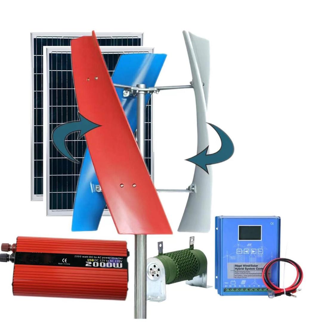 1000W 3-blade Wind-solar Complementary Power Generation System: 2*100W Solar Panel+800W 12V/24V Wind Turbine Generator+intelligent Controller+2000W Inverter Vertical Axis Wind Turbine Kit ( Color : 12