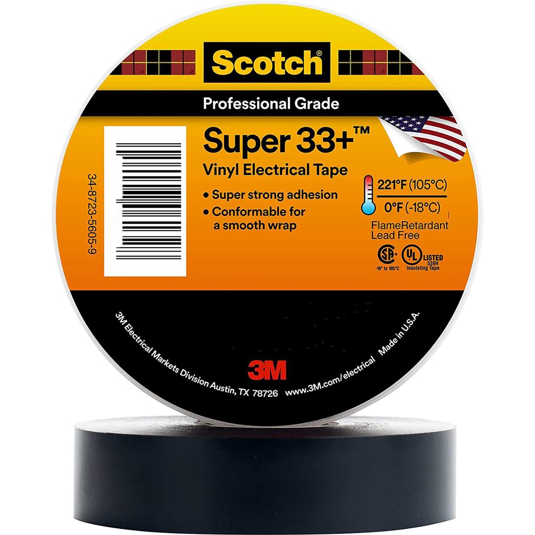 3M Scotch Super 33+ Electrical Tape - 3/4 in x 20 ft, Premium Grade All-Weather Vinyl, Resistant to Abrasion, Moisture, Corrosion, Alkalies - Black, 10 Roll Pack