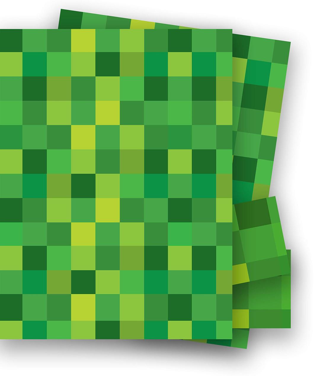 Green Pixel Squares Gift Wrapping Paper - 2 Sheets of Giftwrap and 2 Gift Tags - 70x50cm - by Jonathan Glick Designs - Birthday Christmas or Any Occasion - Gaming & Computer Fans