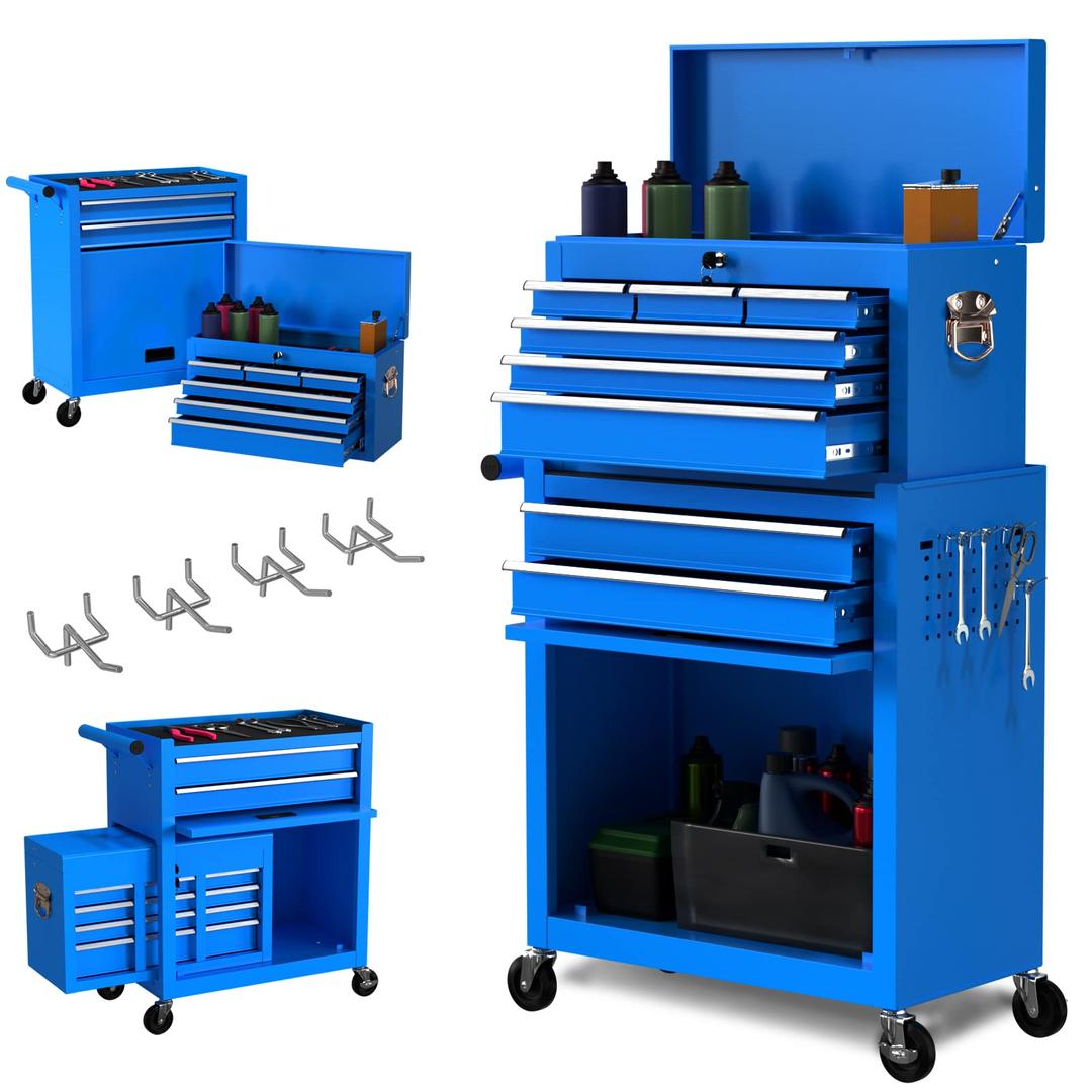 8-Drawer Tool Chest Toolbox, Rolling Tool Chest with Wheels, High Capacity Detachable Mobile Tool Storage Cabinet for Workshop, Garage, Mechanics and Repair Room(Cool Blue)