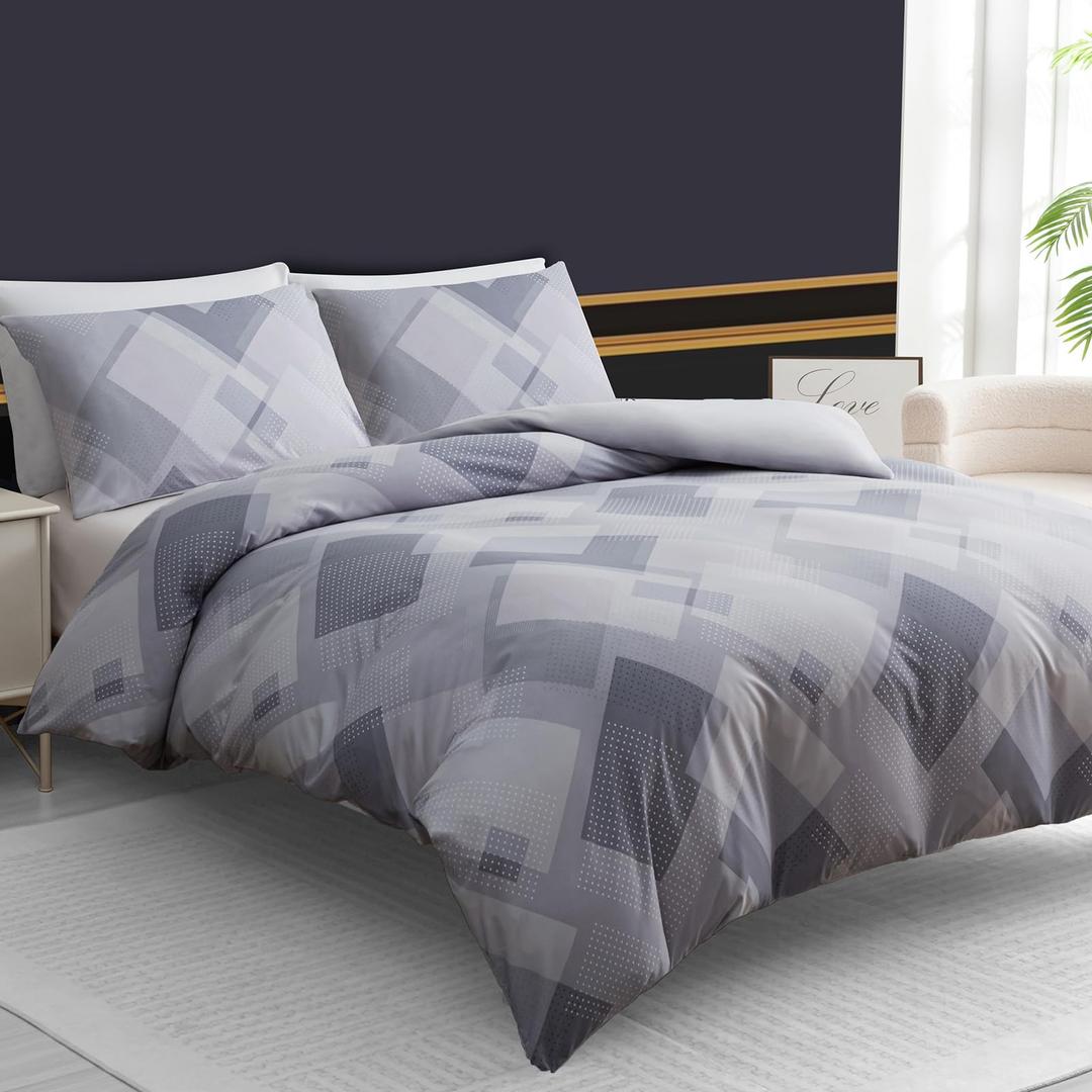 Grace Double Duvet Set - Brushed Microfiber Duvet Cover Double (200 x 200 cm) - Ultra Soft & Reversible 3 PCs Double Duvet Cover Set - Non Iron Luxury Bedding Set With Zipper Closure