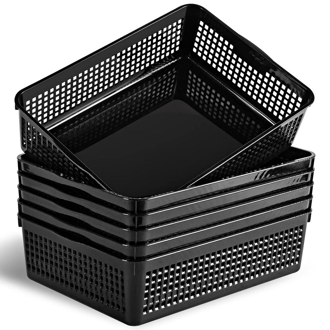 Eslite A4 Size Plastic Storage Basket,Desktop File Paper Letter Organizer Tray, 6-Packs (Black)