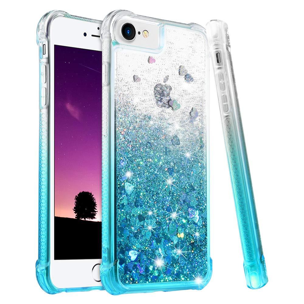 Ruky iPhone 7 8 Case, iPhone SE 2022 Case, Gradient Quicksand Series Glitter Floating Liquid Bling Sparkle Soft TPU Protective Girls Women Case for iPhone 6/6s/7/8/SE 2020 & SE 2022, Gradient Teal