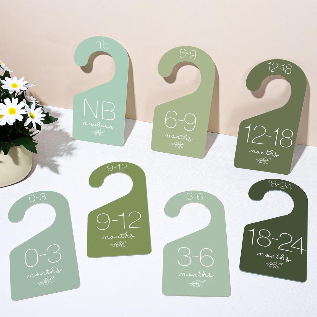 Whaline 7Pcs Baby Closet Size Dividers Sage Green Acrylic Hanger Clothes Organizers Gradient Green Newborn to 24 Month Thicken Infant Wardrobe Separators for Home Nursery Baby Clothes 3.5 x 7 Inch