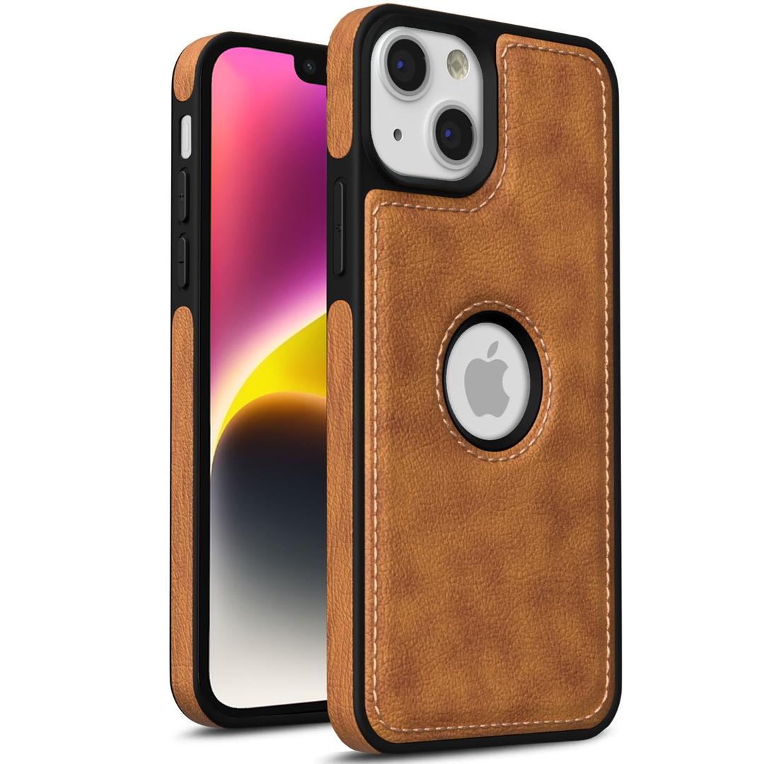 Pikkme Back Cover | Flexible Pu Leather | Full Camera Protection | Raised Edges | Super Soft-Touch | Bumper Case for iPhone 14 (Brown)