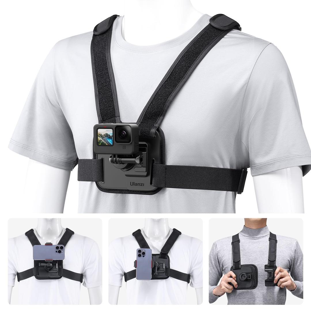 ULANZI CM028 Adjustable Chest Mount Harness w Vertical/Horizontal Switching for GoPro DJI Insta360 Action Cameras - Phone POV Chest Strap Mount Harness for iPhone Samsung Cameras Body Mount