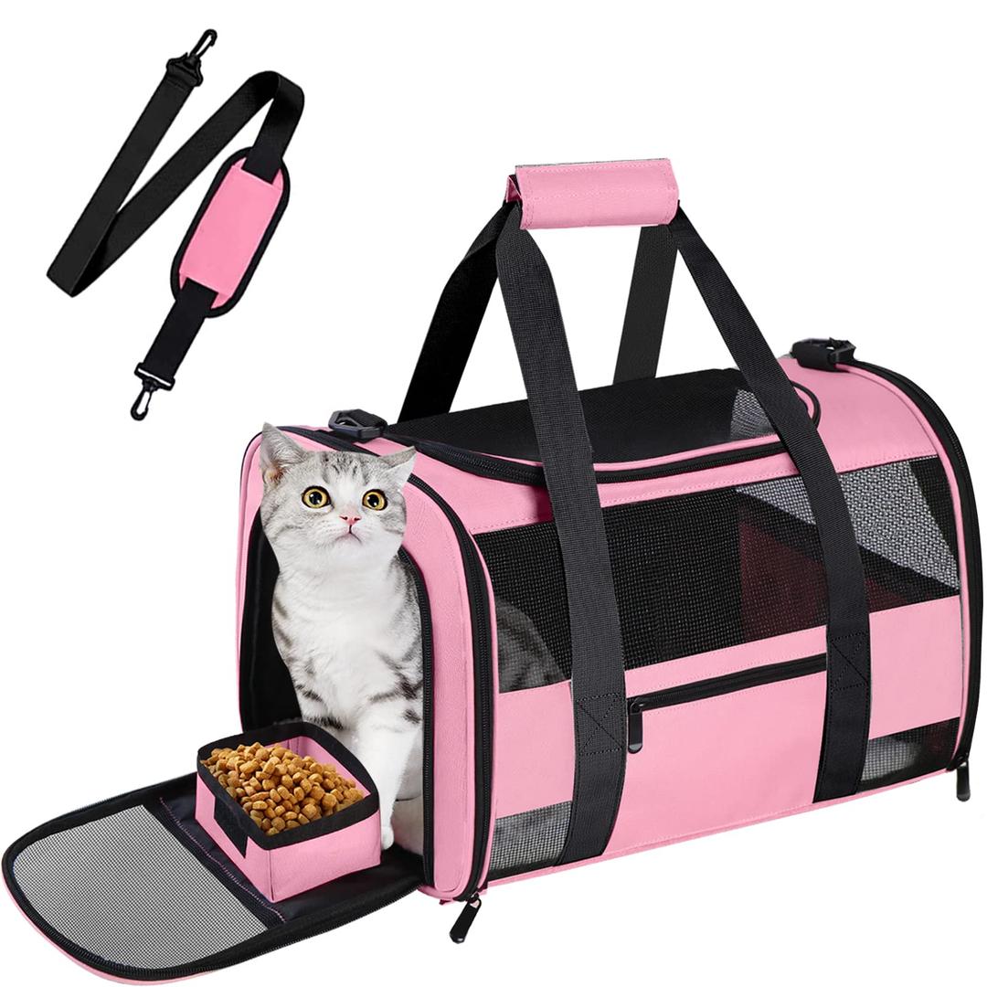 Large Cat Carrier Dog Carrier, Pet Carrier for 2 Cats Large Cats, Dog Carrier for Medium Small Dogs, Collapsible Soft Sided Pet Carrier for Cats Dogs Puppy of 25 Lbs, Pink