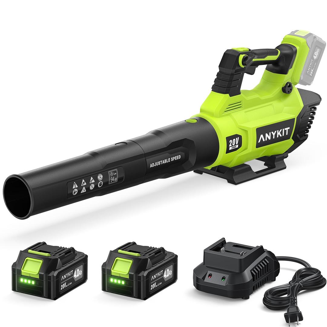 AnyKit Cordless Leaf Blower, Electric Leaf Blower with Battery and Charger, 20V Leaf Blower Cordless, Variable Speed & Turbo Mode, Handheld Blower for Yards/Patios/Driveways(Green)