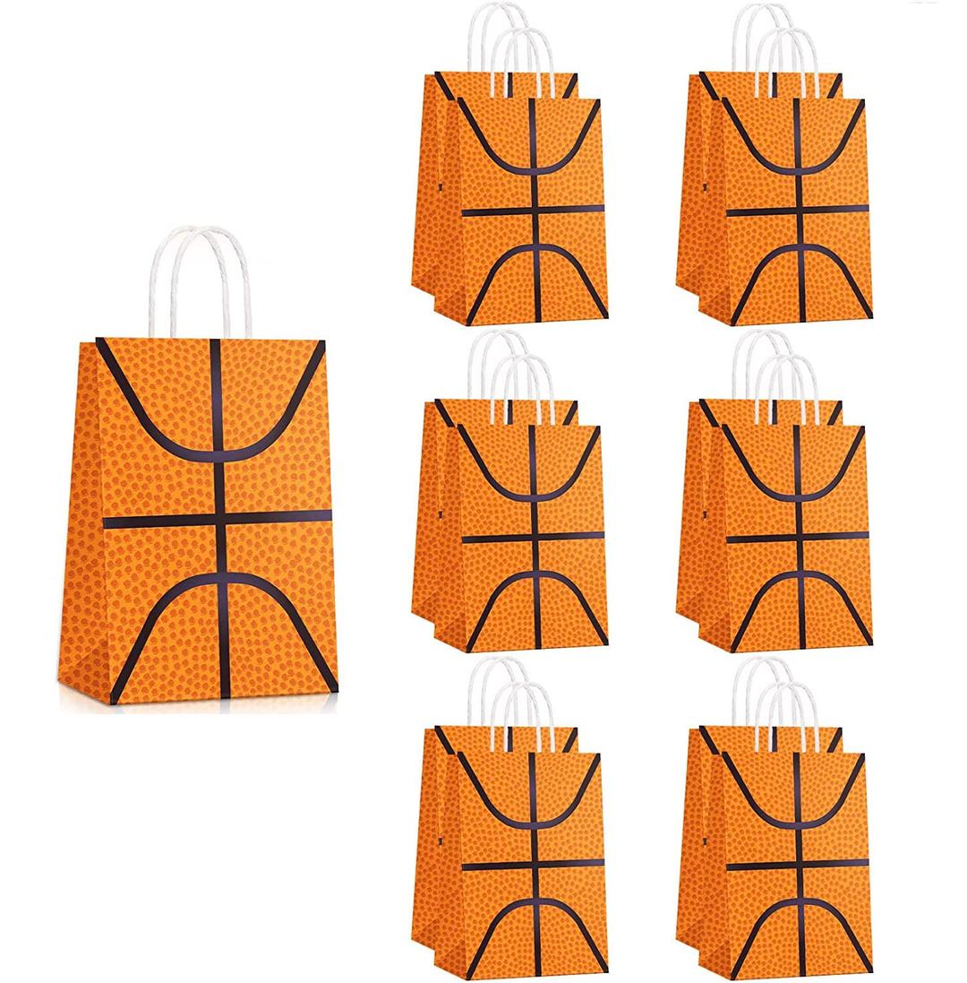 SYOSI Basketball Party Bags Baseball Gift Goodie Favor Bags Basketball Treat Candy Goody Bags Party Decorations Basketball Birthday Bag with Handle for Kids Basketball Theme Birthday,12 Pcs