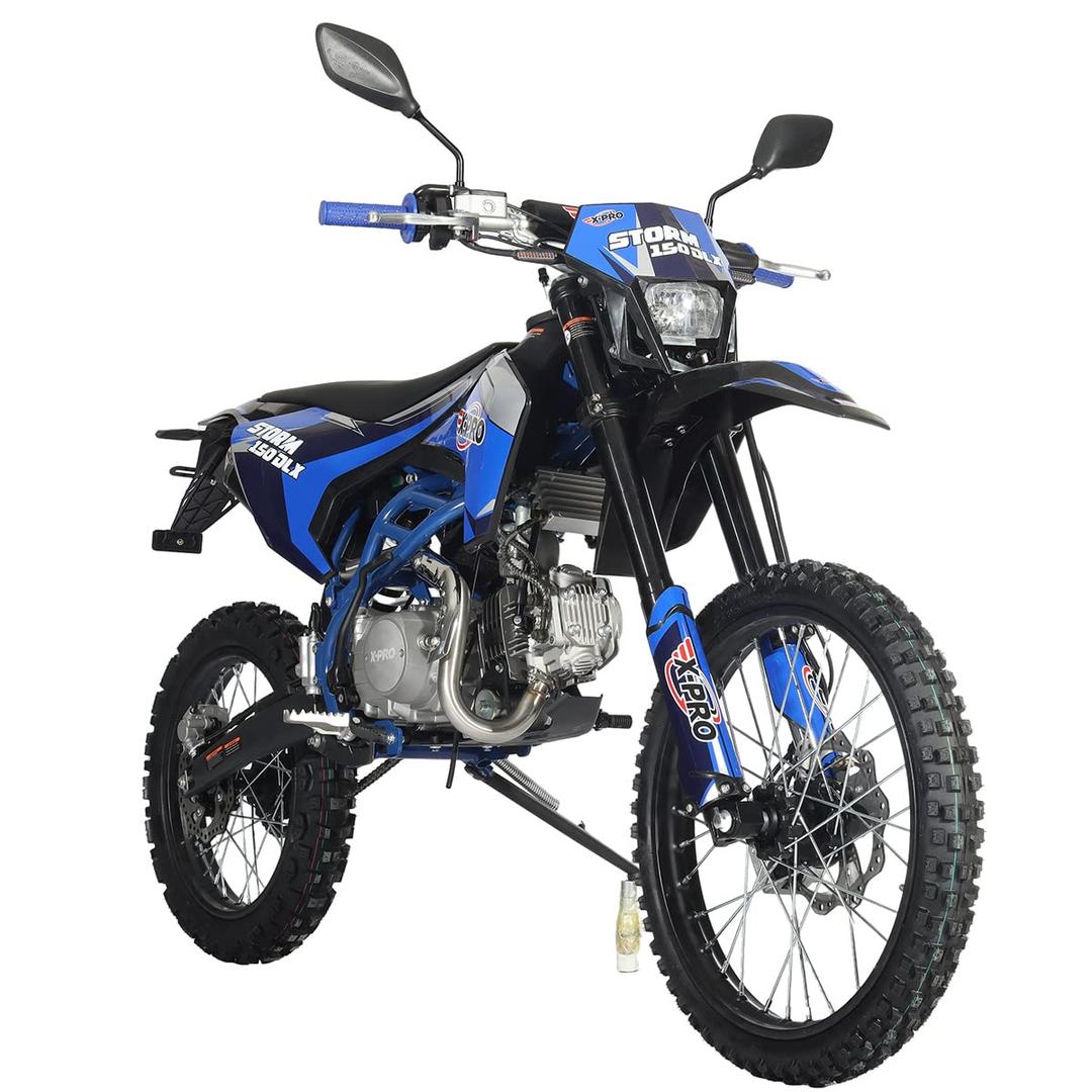 X-PRO 150 Dirt Bike Storm DLX 150 4-Speed Manual Transmission with All Lights, Electric/Kick Start, Big 19"/16" Tires!