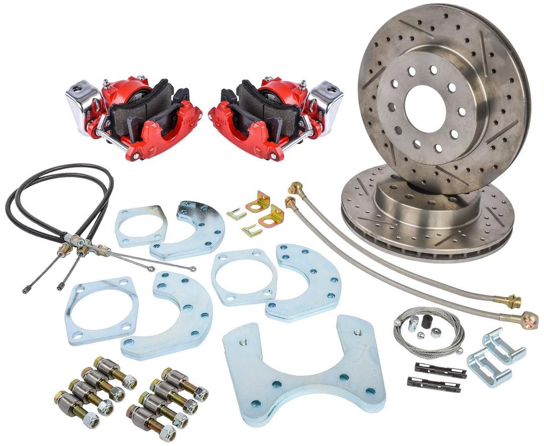 JEGS Ford 9 in. Rear Disc Brake Conversion Kit for Select 1968-1977 Ford Cars [Premium Kit w/E-Brake & Raw Calipers]