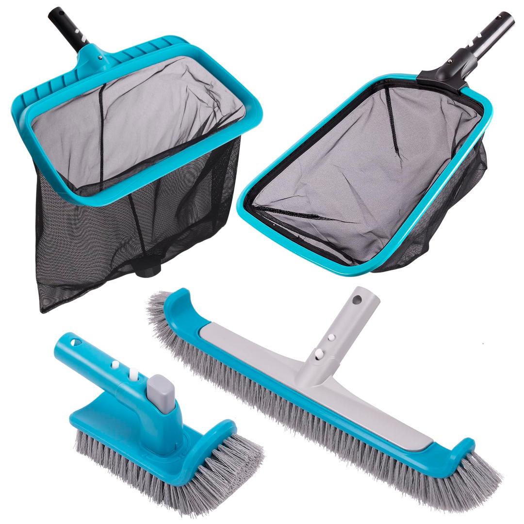 Sepetrel Deluxe Swimming Pool Cleaning Kit Including 2 Brush Heads, 2 Pool Skimmer Nets(NO Pole)