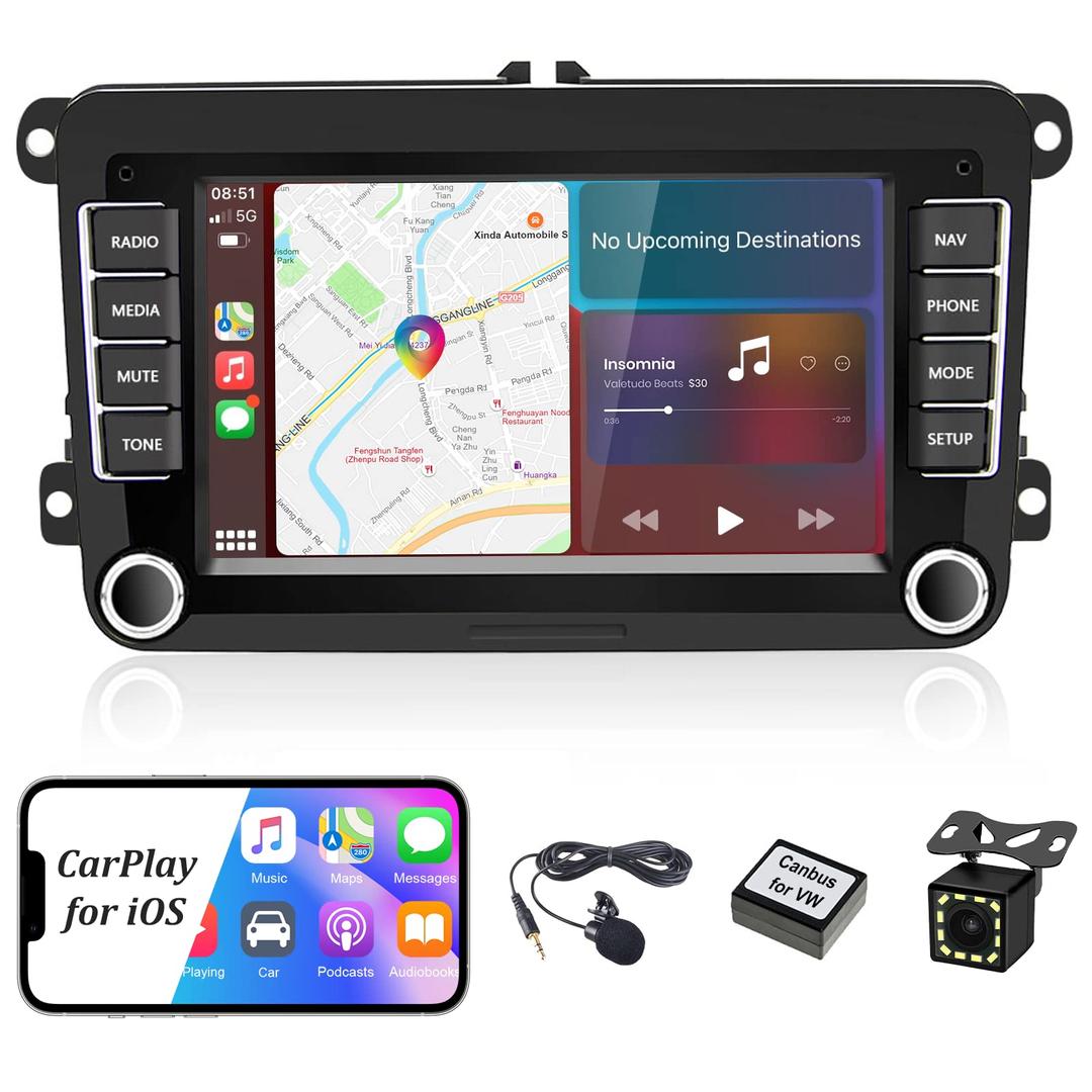 1G+32G Android Car Stereo with Apple Carplay for VW Jetta Beetle Tiguan Passat Golf Polo Seat Skoda Octavia, 7" Touch Screen Car Radio with Bluetooth, Backup Camera, GPS, Wifi, SWC, FM Audio Receivers