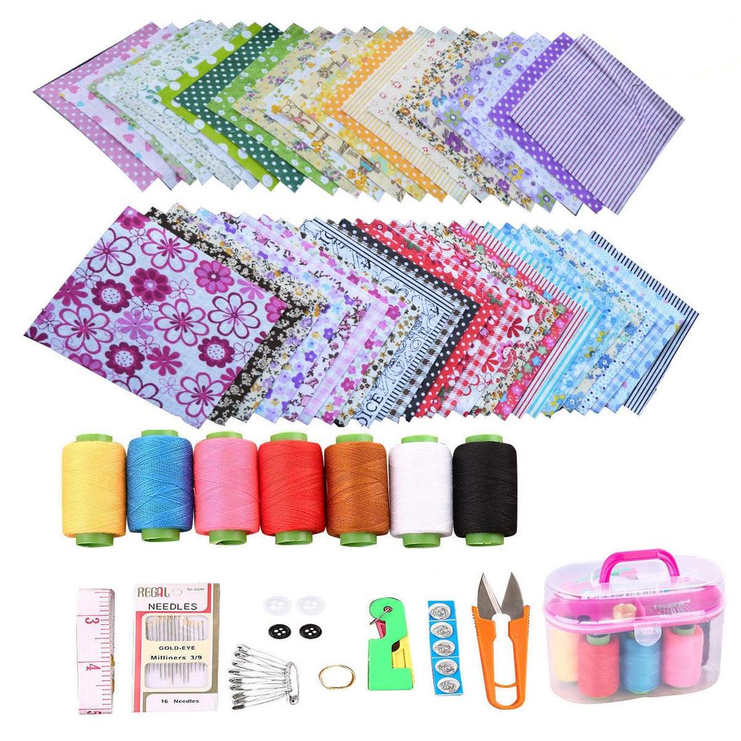 50 Pcs 4" x 4" Craft Fabric, Craft Bundle Patchwork, Pre-Cut Quilt Squares, Quilting Fabric Bundles with Sewing Kit for DIY Artcraft Pattern