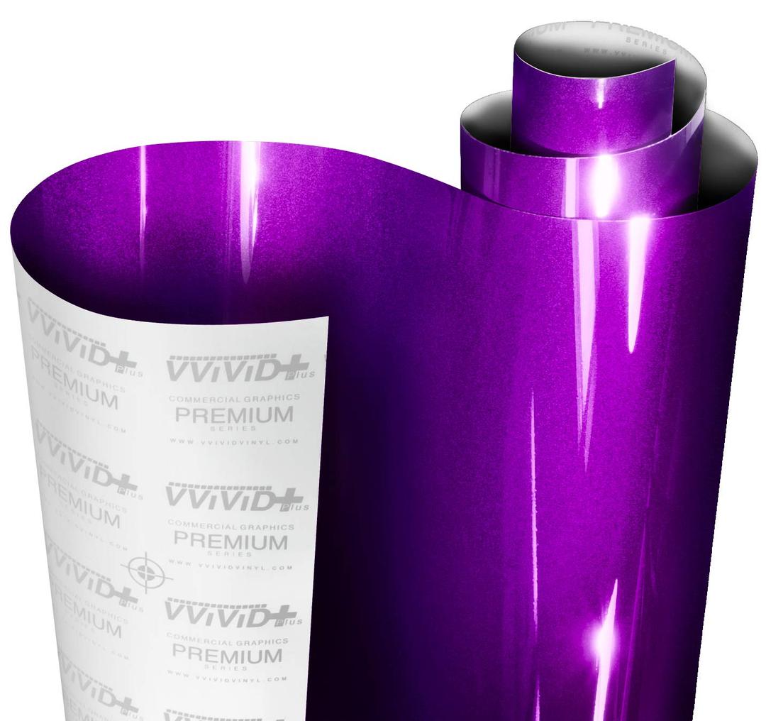 VViViD+ Ultra Gloss Candy Purple Vinyl Car Wrap Premium Paint Replacement Film Roll with Nano Air Release Technology, Stretchable Protective Cap Liner, Self Adhesive (1.5ft x 5ft)