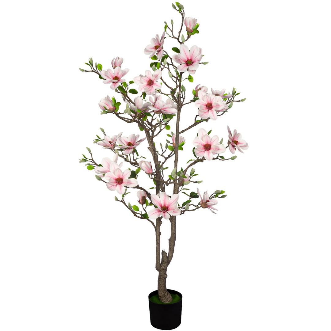 Artificial Magnolia Tree,Realistic Hand Feeling Leaves and Flowers Perfect for Window, Living Room, and Hotel Decor（5ft Pink）