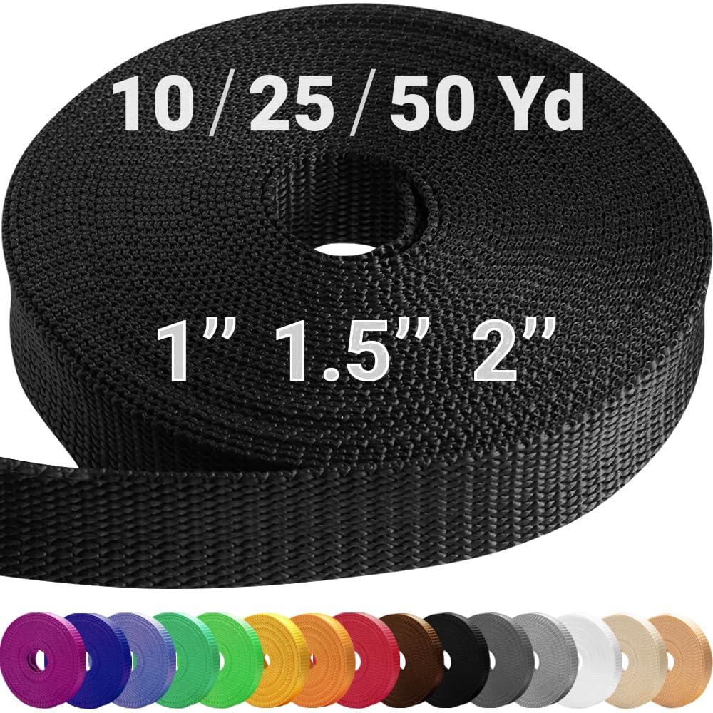 TECEUM 1" & 1.5" & 2" Webbing – 10 25 50 Yards – 40+ Colors – Heavy Duty 1 Inch 1.5 Inch 2 Inch Webbing for Climbing Outdoors Indoors Crafting DIY