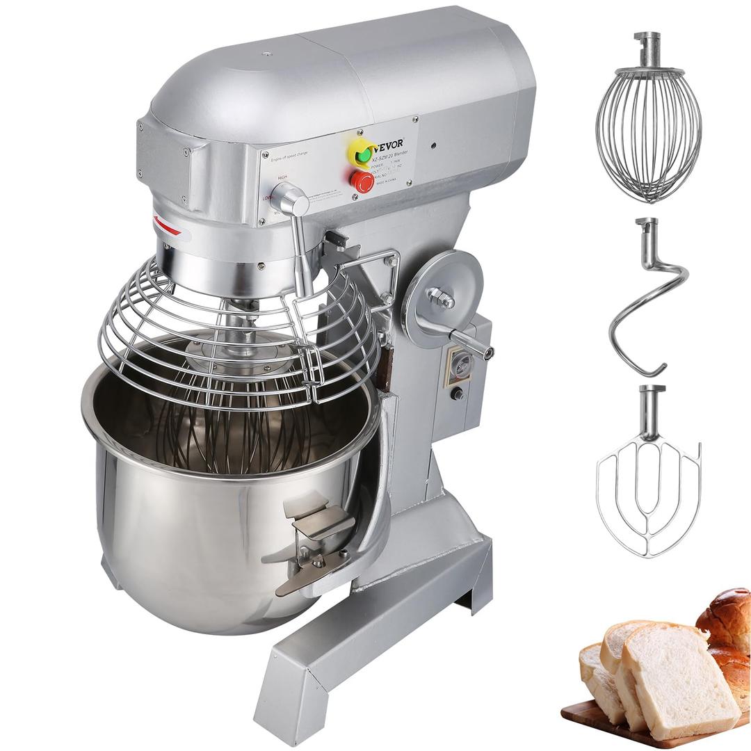 Happybuy 15Qt Commercial Food Mixer with Timing Function， Commercial Mixer 500W Stainless Steel Bowl Heavy Duty Electric Food Mixer Commercial with 3 Speeds Adjustable, Perfect for Bakery Pizzeria