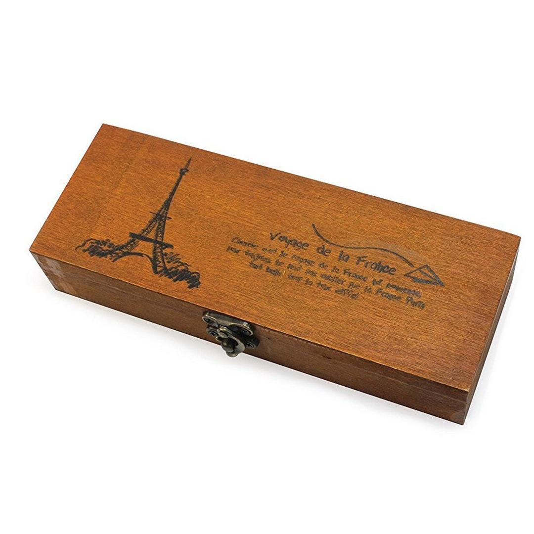 Retro Eiffel Tower Wood Wooden Pen Pencil Case Holder Stationery Box Storage