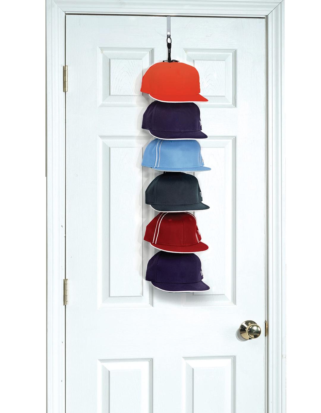 Perfect Curve Cap Rack System - Hat Rack Holds up to 18 Baseball Caps - Over Door Hanger and Organizer - Six Clips - Black