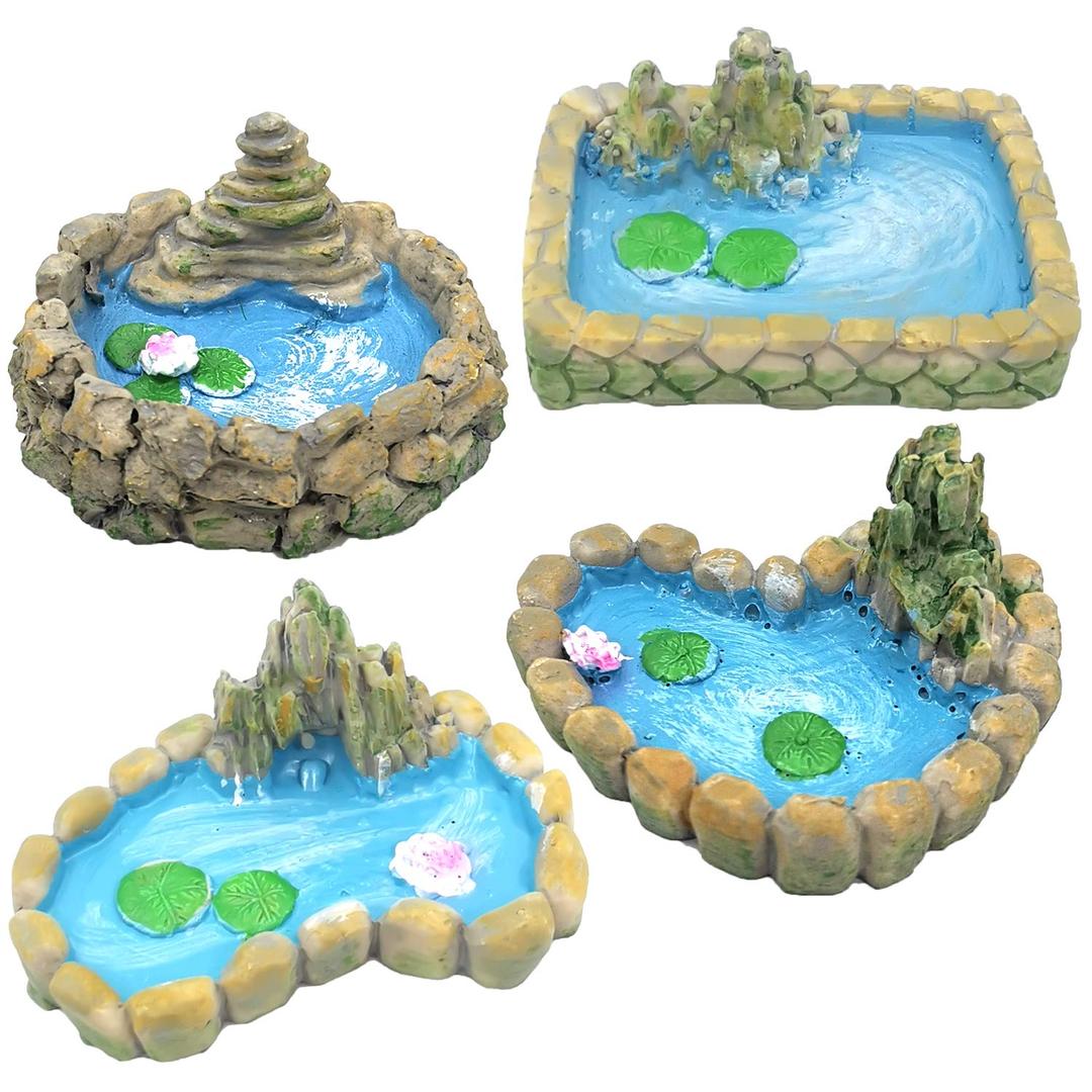 4 Pieces Fairy Garden Miniature Pond Ornaments Accessories for Miniature Garden Accessories, Home Micro Landscape Decoration