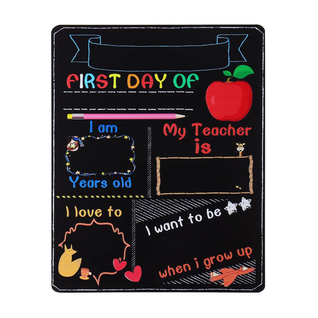 NUOBESTY First Day of School Board My First Day of School Chalkboard Reusable First Day of School Blackboard Double-sided Board for Kids Childs Photo Prop (25x20cm)