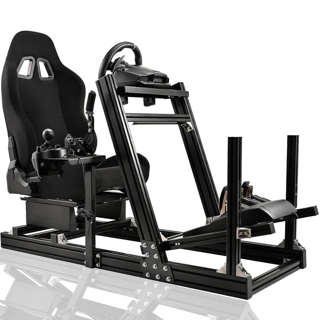 Marada Aluminum Profile Racing Simulator Cockpit with Seat, Unlimited Adjustment, Suitable for Thrustmaster/Fanatec/Moza/Logitech G29 G920 G Pro Racing Frame, Not include SteeringWheel.Pedals,Handbrake.