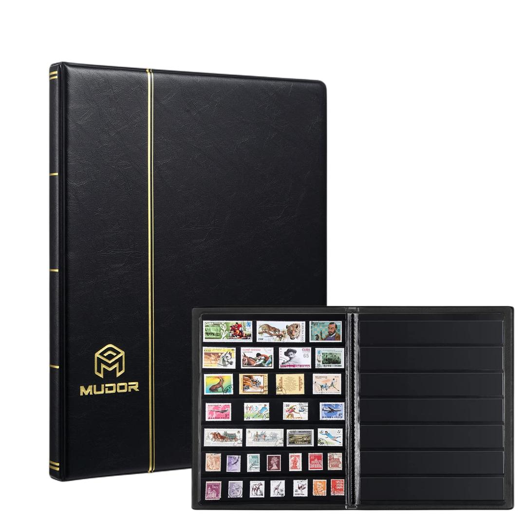 MUDOR Stamp Collecting Album, 7 Rows Pockets Stamp Book for Collectors, 10 Sheets Stamp Stockbook