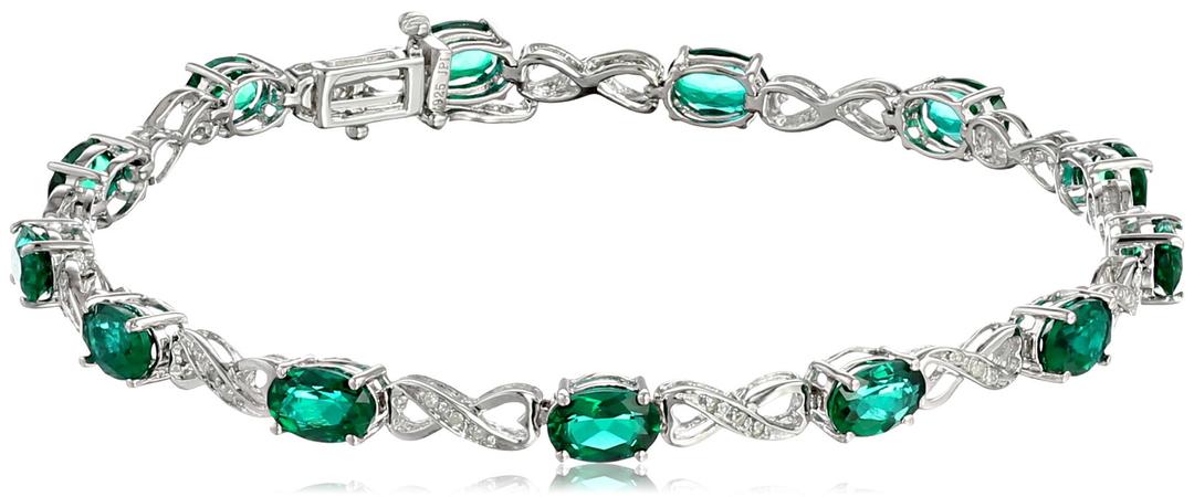 Amazon Collection Sterling Silver Created Gemstone and Diamond Infinity Bracelet (1/10 cttw, I-J Color, I2-I3 Clarity)