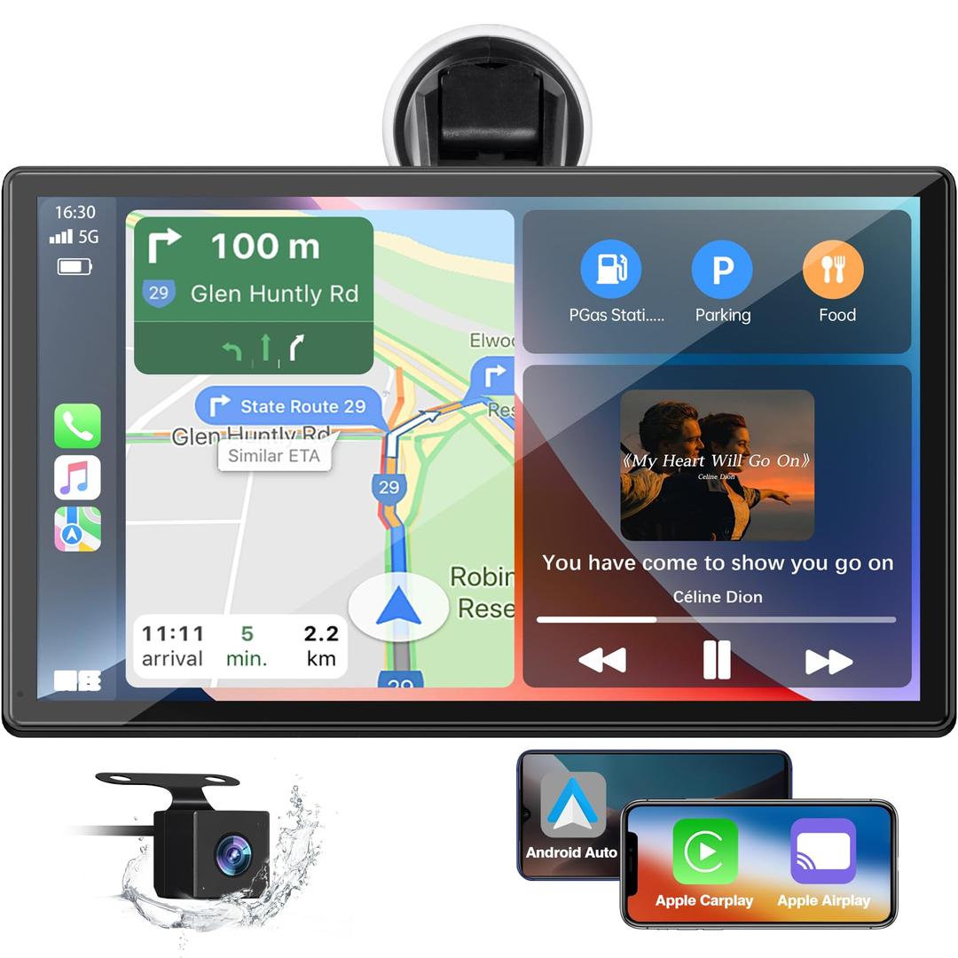 9-Inch Wireless Car Stereo with Carplay, Backup Camera, GPS Navigation, Android Auto - by LAMTTO