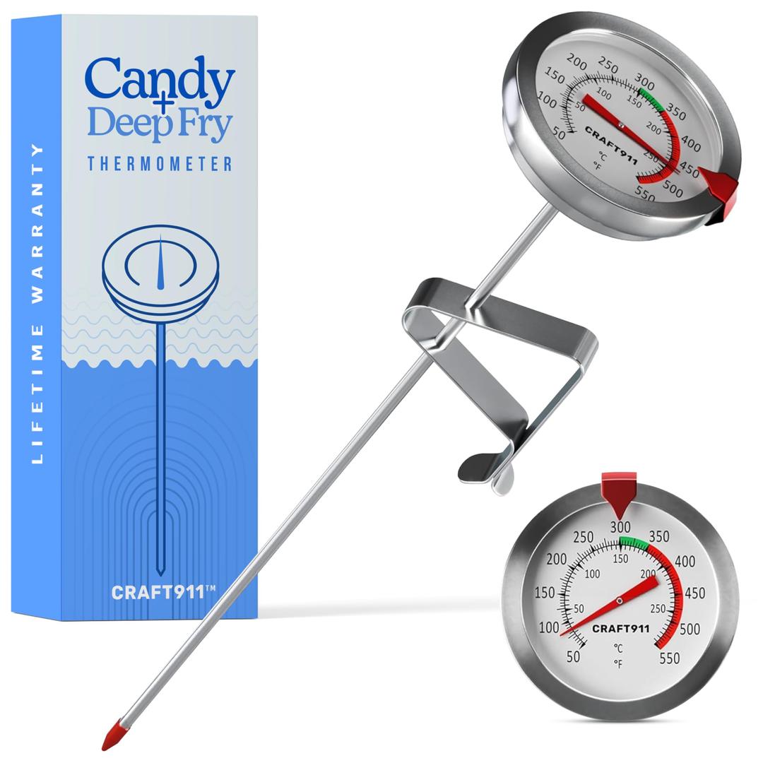 Candy Thermometer with Pot Clip - Deep Fry Oil Thermometer for Frying - Cooking Thermometer for Frying Oil Candle Making Hot Oil Deep Fryer Thermometer 8" Side of Pot Thermometer