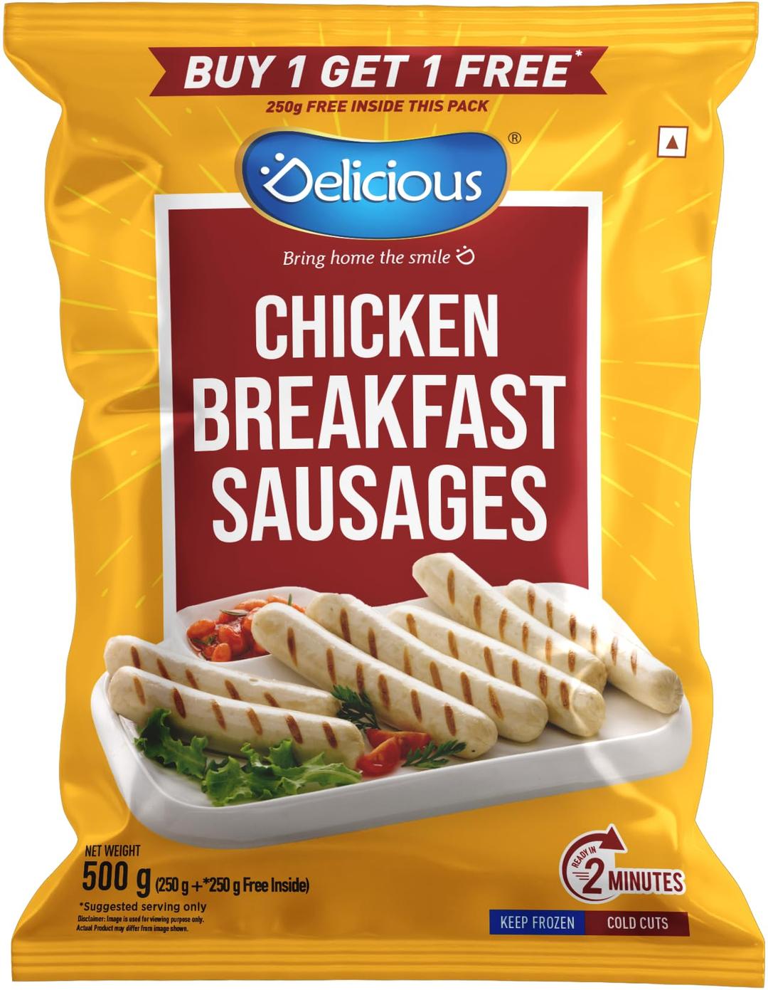 Elicious Chicken Breakfast Sausages, 250g + 250g